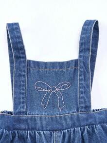 Baby Mädchen Jeans-Latzhose, lässig weite Passform mit verstellbarer Taille, Latz-Hose mit süßer Schleifenstickerei, weiches Baumwoll-Denim-Material, geeignet für Frühling, Sommer, Herbst, Winter