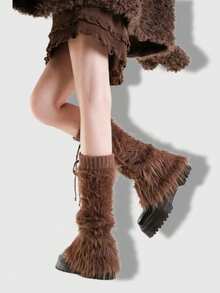 ROMWE Kawaii 1双豹纹时尚保暖女式腿套 - 棕色 - 查看 3