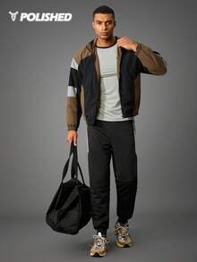 Manfinity Sport Polished Chaqueta deportiva casual y versátil para hombres, chaqueta de ocio al aire libre con diseño de patchwork, para otoño/invierno