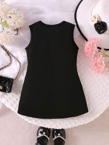 Elladie kids 女婴无袖针织休闲连衣裙，带蝴蝶结，简约设计，适合夏季幼儿日常穿着 - 黑色 - 查看 2