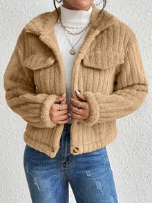 Chiquease Casual Solid Color Fuzzy Jacket, Autumn/Winter - Camel - View 3