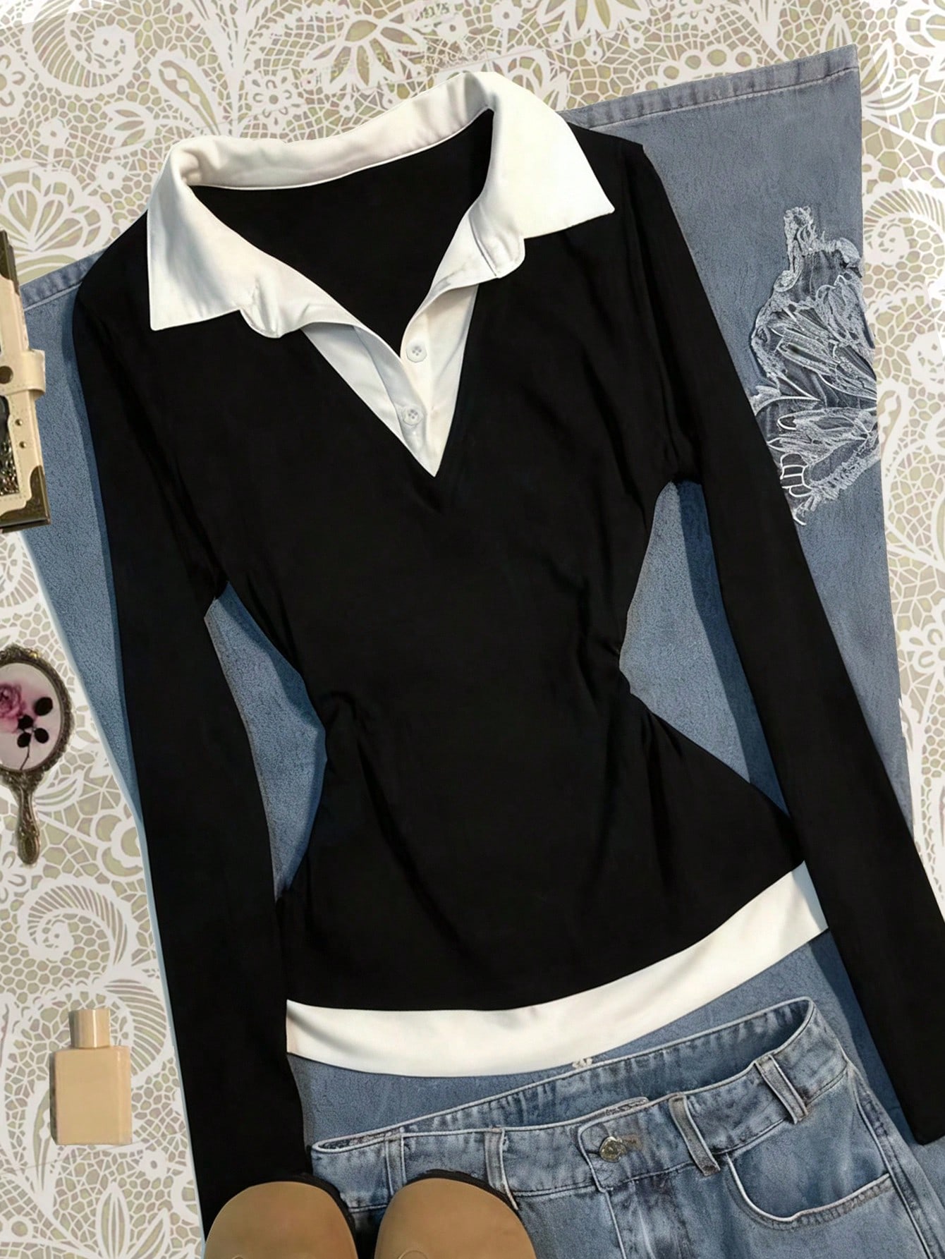 Noixe ملابس علوية كاجوال للنساء بياقة ملونة وأكمام...