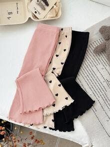 LMoss Kids 3pcs Baby Girl Knitted Solid Color Heart Pattern Bodysuit & Flare Pants Set - Multicolor - View 9