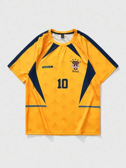 Prep T-shirt à manches courtes col rond avec graphique de football pour hommes