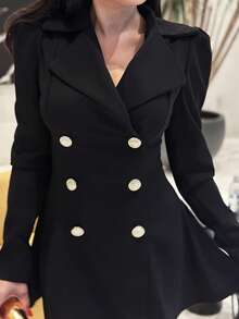 Durrani Popal 秋冬翻领双排扣西装连衣裙 - 黑色 - 查看 4