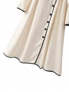 GlowEve CURVE Vestido Elegante de Manga Longa com Gola Redonda, Contraste Preto e Branco, para Uso no Escritório, Plus Size para Mulheres - Preto e Branco - Visão 5