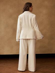 MOTF PREMIUM PLUS SIZE 2 PIECES LACE PATCHWORK SUIT SET, BEIGE FALL - Beige - View 3