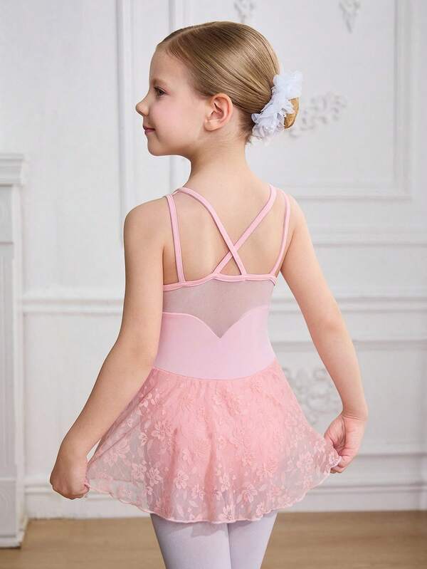 SHEIN Young Girl Floral Lace Patchwork Sleeveless Round Neck Ruffle Hem Romper