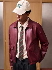 SWAVVY 男士时尚百搭休闲通勤长袖夹克 - 中紫紅色 - 查看 2