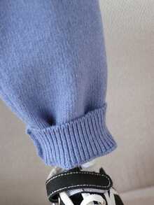 SHEIN Playful Pals 男童泰迪熊提花针织毛衣和裤子套装，柔软舒适，适合休闲、户外、旅行、度假、居家、日托穿着 - 藍色 - 查看 5