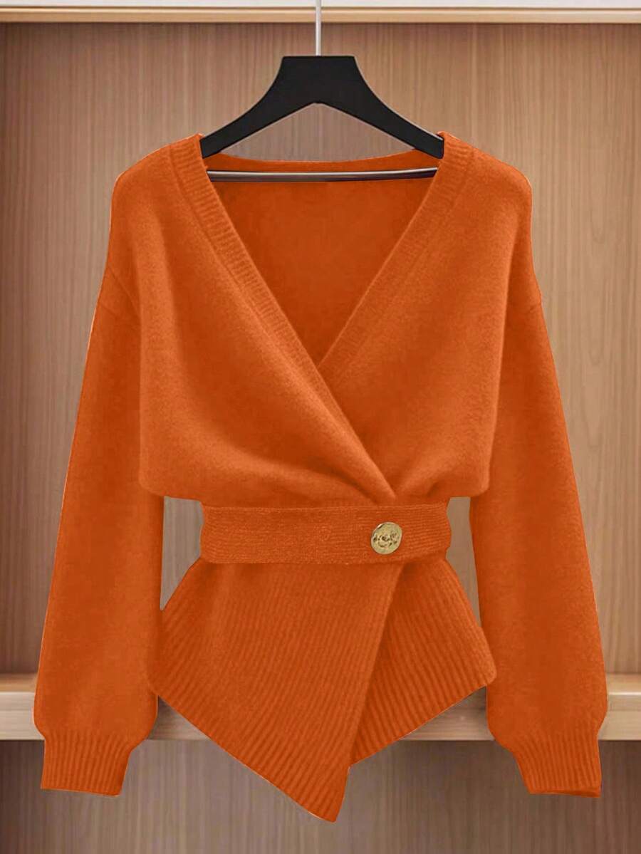 GlowEve Damen Lässig einfarbige Wickeljacke, Herbst/Winter - Gebrannte Orange - Übersicht 1