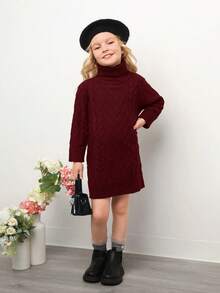 Emery Rose Kids Emery Rose Kids 年轻女孩插肩袖粗针织中长毛衣裙，可爱复古，非常适合秋冬季休闲日常穿着和学校日常，温暖舒适的长袖，非常适合秋冬季休闲日常穿着和学校日常 - 酒紅色 - 查看 3
