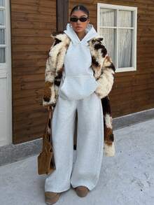 Muchica 女式新款牛纹仿皮草中长款夹克，秋冬 - 彩色 - 查看 3