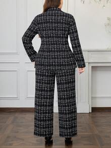 Ellevyn Plus Size Elegant Plaid Lapel Long Sleeve Jacket And Pants Set, Graceful For Party And Evening Wear, Autumn/Winter Office Attire For Women Winter Clothes For Women Winter Christmas Christmas Outfit For Women New Year Clothes New Year  Thanksgiving Outfit For Women Thanksgiving Elegant Dress Women Elegant Women's Set Stylish Clothing Collection Warm Clothes Women Plus 2 Piece Set Pant Suit Set Plus Tweed Two Piece Set 2pc Set Women Plus Women Plus Clothing 2 Piece Plus Size 2 Piece Set Business Casual Woman Set Professional Outfits For Women Work Outfits Corporate Outfit Set Outfit For Women Elegant