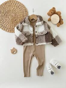 Babygirl Cute Plaid Jacket & Knitted Jumpsuit Set, Autumn/Winter