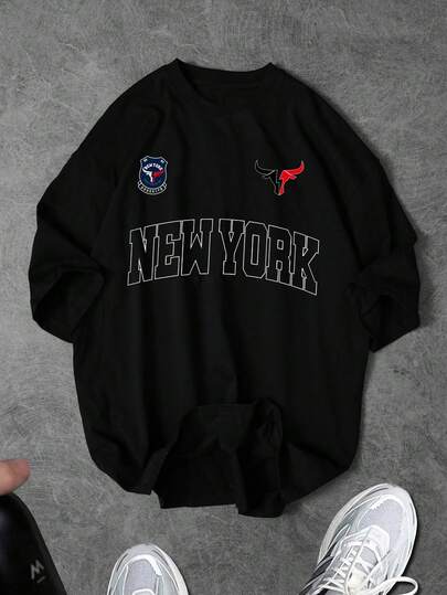 Sport MetroGents Men's Letter Print Round Neck Loose Fit Short Sleeve Sports T-Shirt