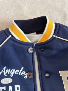 PrepCrw 男童复古字母图案前拉链棒球夹克，学院风 - 藍白色 - 查看 5