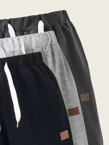 Vacaura Bộ 3 quần nỉ dệt kim thời trang cho bé trai tuổi teen, màu đen/xám/xanh navy, vải mềm, thoải mái, thích hợp mặc đi học, chơi thể thao, dã ngoại, mùa thu, trang phục thường ngày đa năng - Nhiều màu - Xem 6