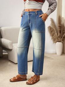EMERY ROSE Jeans amples et décontractés pour femmes avec poches - Bleu azur - Voir 5