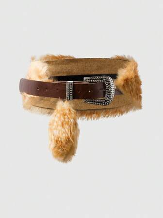 Hippie 1 pezzo Cintura da donna in pelle marrone ovale con decorazione a fiore cavo, fibbia occhiellata, stile boho western, versatile per abiti e jeans