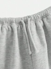 SHEIN Tween Girls Autumn And Winter Thermal Lined Thickened Simple Drawstring Loose Sports Straight Pants Floral Gray Sports Sweatpants, Casual Daily Wear - Light Grey - View 6