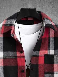 Manfinity Homme 男士红黑格子翻领休闲衬衫外套，水牛格纹户外音乐节、夜店酒吧、男友/老公礼物、周年纪念礼物、朋克风、圣诞节、秋冬季 - 紅色 - 查看 6