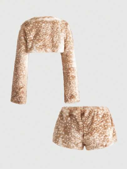 Grunge Punk Ensemble 2 pièces veste et short en fourrure à la mode pour femmes