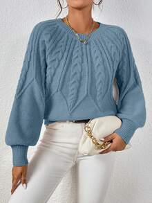 EMERY ROSE Women's Solid Color Minimalist Crew Neck Long Sleeve Pullover Sweater, Everyday Wear - Dusty Blue - View 7