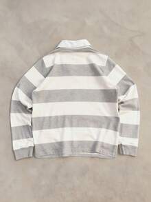 Manfinity Sporsity Men's Printed & Striped Patchwork Ruby Style Button Collar Long Sleeve Casual Polo Shirt Christmas Men Shirt Christmas Gifts Long Sleeve Men Shirt Winter Men Clothes