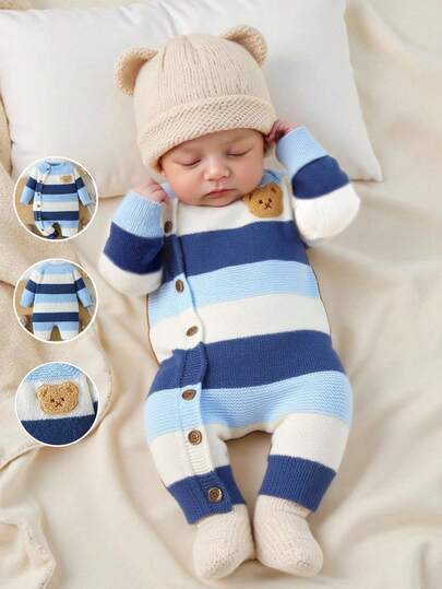 SHEIN Nyfödd Kontrastfärgad Söt Björntröja Romper