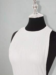 SHEIN ICON Váy ngắn ôm sát hở lưng họa tiết dệt kim màu trắng dự tiệc Giáng sinh cho nữ, mùa hè - trắng - Xem 5