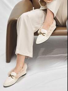 Mnmlis 2025 New Plush Lined Slip-On Loafers With Metal Buckle, Soft Leather Flat Shoes For Women, Autumn/Winter - Chantilly - View 7