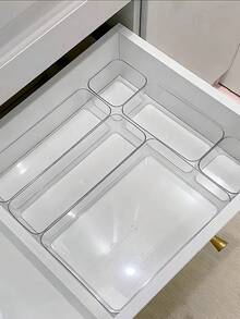 1/4 件透明塑料收纳盒带透明抽屉，用于学校用品整理桌面文具架，适合返校、大学宿舍办公室、家居整理、简约 - 透明 - 查看 12