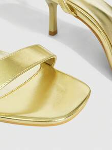 CUCCOO SZL 女士金色金属PU银色水钻装饰绑带方头时尚性感魅力派对夜店猫跟凉鞋 - 金色 - 查看 5