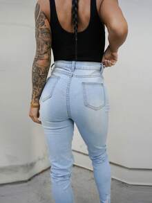 SAYEHFBABY Ladies' Skinny Fit Ripped Jeans Y2k - Light Wash - View 2