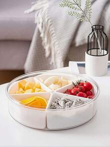 Multi-Grid White Food Storage Box, Simple Square Shaped Food Box For Kitchen,Snack Plate, Dried Fruit Box, Living Room Fruit Plate, Transparent Compartment Fruit And Vegetable Storage Box, Multi-Functional Fresh-Keeping Box - White - View 3