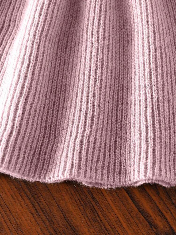 Baby Girls Khaki High Collar Pullover A-Line Sweater Dress, Thick Knit Fabric, Long Sleeve, Waisted, Suitable For Casual, Outdoor, Travel, Holiday, Home, Daycare, And Children's Play - Dusty Pink - View 4