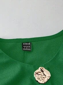 GlowEve 女式优雅休闲/办公室金属装饰不对称下摆长袖衬衫 - 綠色 - 查看 4