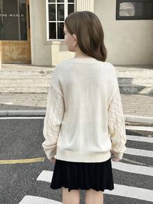 SHEIN 少女针织菱形麻花针织套头衫和黑色百褶裙套装，休闲日常装，秋冬