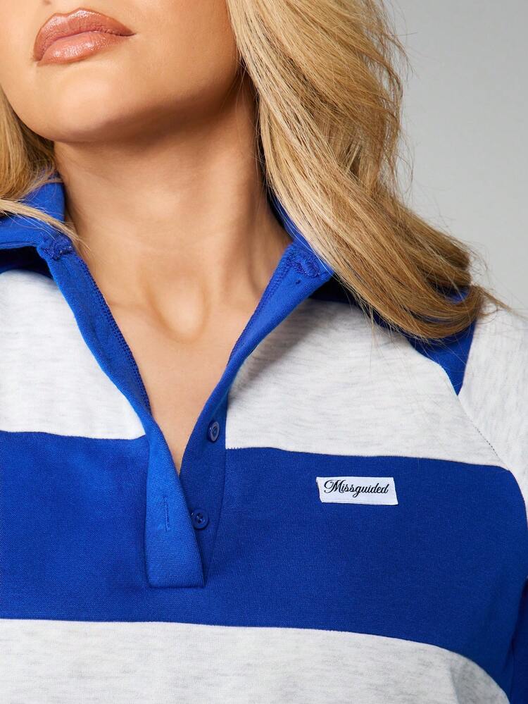 MISSGUIDED Striped Rugby Shirt With Button Placket And Collar Detail Long Sleeve Top For Fall Winter Casual Wear