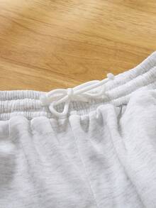 Genkimix Kids 2 Stücke graue Lässig Sporthosen, koreanischer Stil vielseitig einsetzbare Hosen mit Tunnelzug Taille und verjüngtem Bein, hochwertige weiche Qualität, besticktes Muster, Polyester, maschinenwaschbar, geeignet für den täglichen Gebrauch, Ausflüge, Urlaub, als Referenz für Feiertage, Partys, Schulanfang