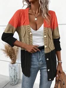 EMERY ROSE Women's Casual Color Block Cardigan, Autumn/Winter, Christmas - Multicolor - View 7