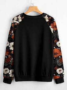 EMERY ROSE Plus Size Women Vintage Floral Print Sweatshirt, Suitable For ,Spring - Multicolor - View 4