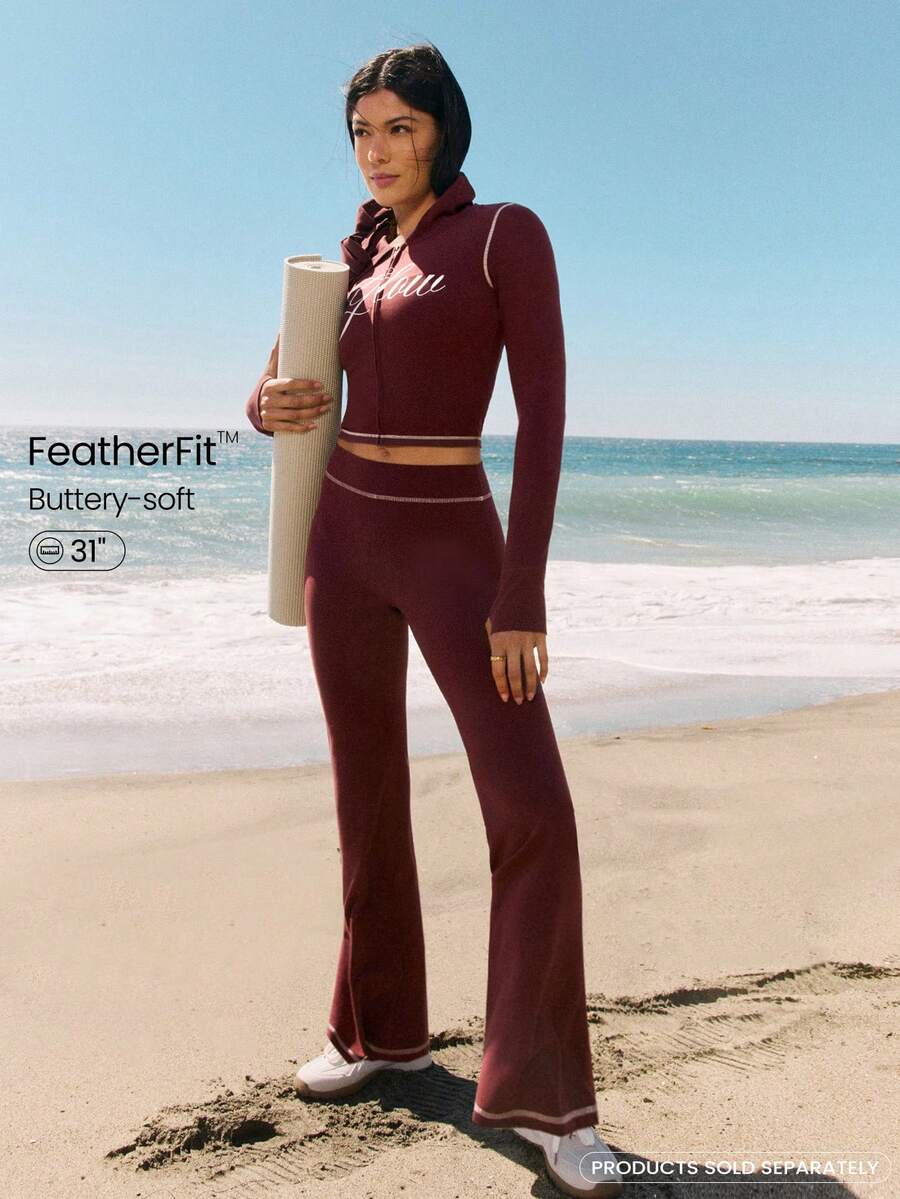 GLOWMODE 31" FeatherFit™ Frosty Flow Weiche, dehnbare, schweißableitende Leggings mit Kontrastnaht, gerade geschnitten, für Herbst/Winter, Yoga, Pilates, Studio und Alltag