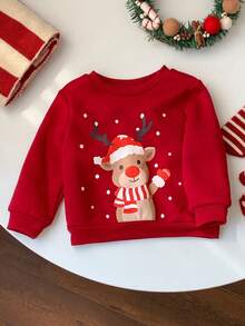 Suéter de Natal fofo de cervo para bebê menina, tricotado, de gola redonda, solto, grosso, adequado para outono/inverno