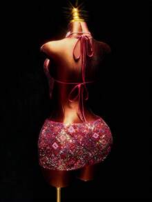 Amplova 女式圣诞派对低腰几何亮片迷你裙 - 彩色 - 查看 1