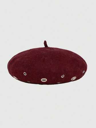 Grunge Punk 1pc Punk Style Circular Hollow Rivet Beret Hat, Y2K Round Pendant Newsboy Cap, Daily Personalized Fashion Item