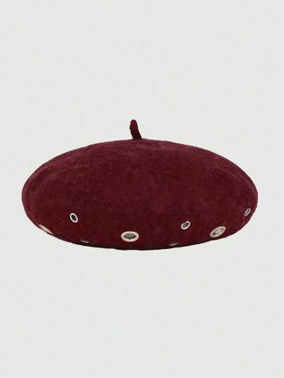 Grunge Punk 1pc Punk Style Circular Hollow Rivet Beret Hat, Y2K Round Pendant Newsboy Cap, Daily Personalized Fashion Item