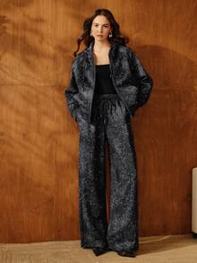 Anewsta Pantalon de survêtement  à imprimé léopard et doublure en polaire avec clous pour femmes - Gris foncé - Voir 1