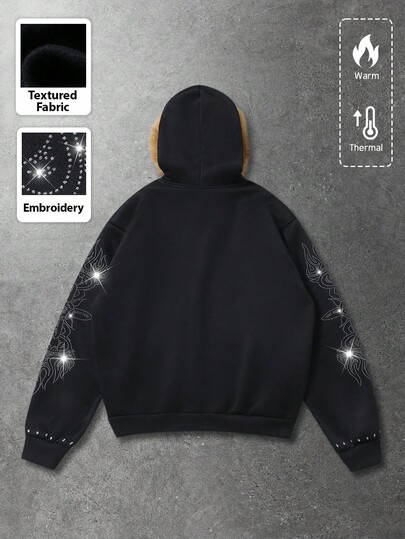 Street Life Sudadera con cuello de peluche y estampado brillante para hombre